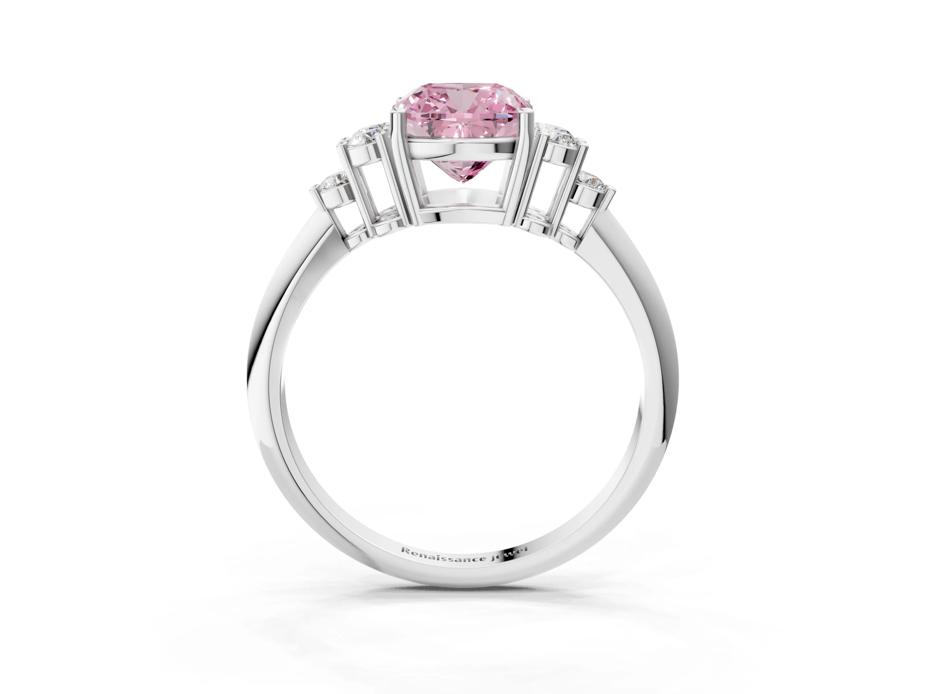 Platinum Fancy Pink Cushion Cut Cut Diamond Cluster Ring with Solitaire Band and Four-Prong Setting_27