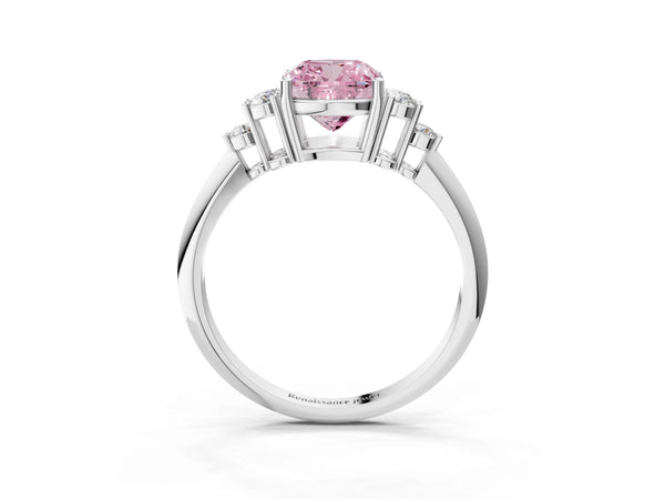 Platinum Cushion Cut Cluster Accent Engagement Ring Setting for Fancy Pink Center