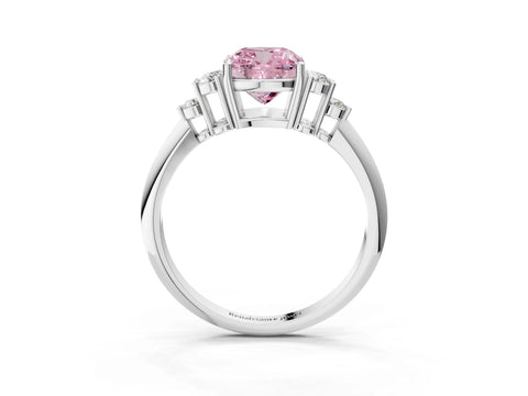 Platinum Fancy Pink Cushion Cut Cut Diamond Cluster Ring with Solitaire Band and Four-Prong Setting_27