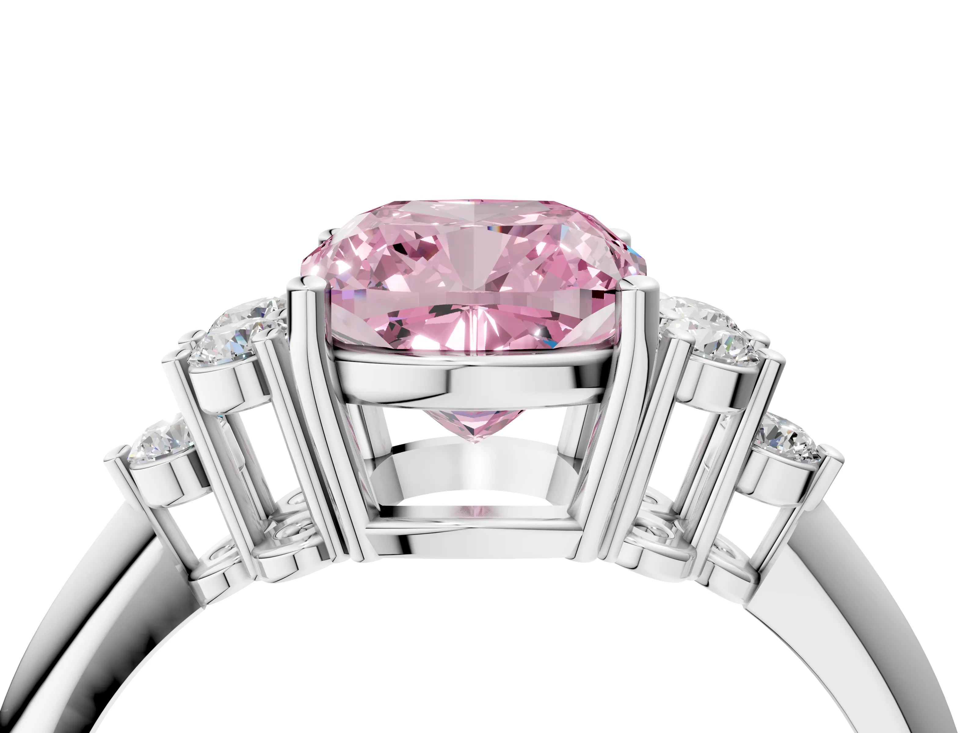 Platinum Fancy Pink Cushion Cut Cut Diamond Cluster Ring with Solitaire Band and Four-Prong Setting_28