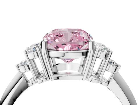 Platinum Fancy Pink Cushion Cut Cut Diamond Cluster Ring with Solitaire Band and Four-Prong Setting_28