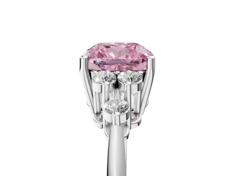Platinum Fancy Pink Cushion Cut Cut Diamond Cluster Ring with Solitaire Band and Four-Prong Setting_29