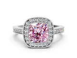 Platinum Fancy Pink Cushion Cut-Cut Diamond Halo Engagement Ring with Pave Band and Prong Setting_12