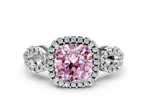 Platinum Cushion Cut Pave Infinity Halo Engagement Ring Setting for Fancy Pink Center