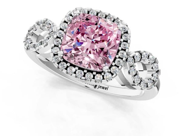 Platinum Cushion Cut Pave Infinity Halo Engagement Ring Setting for Fancy Pink Center
