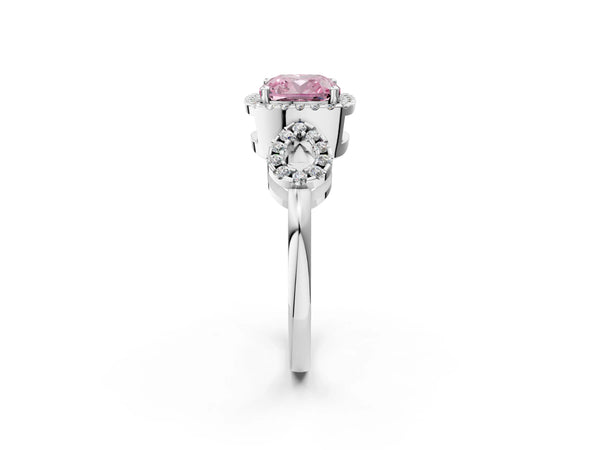 Platinum Cushion Cut Pave Infinity Halo Engagement Ring Setting for Fancy Pink Center