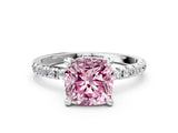 Platinum Fancy Pink Cushion Cut Diamond Brilliant Solitaire Ring with Pavé Band and Four-Prong Setting_36