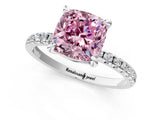 Platinum Fancy Pink Cushion Cut Diamond Brilliant Solitaire Ring with Pavé Band and Four-Prong Setting_37