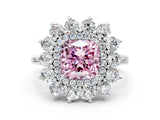 Platinum Fancy Pink Cushion Cut Diamond Floral Double Halo Engagement Ring with Prong Setting_42