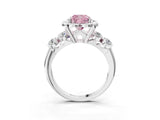 Platinum Fancy Pink Cushion  Cut Diamond Floral Halo Engagement Ring with Shared Prong Setting 3