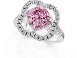Platinum Fancy Pink Cushion Cut Diamond Floral Halo Split Shank Prong Setting Ring_7
