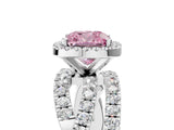 Platinum Fancy Pink Cushion Cut Diamond Halo Ring with Round Split Shank and Prong Setting_5