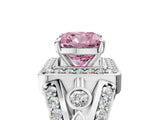 Platinum Fancy Pink Cushion Cut Diamond Halo Ring with Split Shank and Bezel Accents and Four-Prong Setting_11