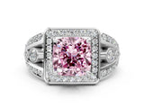 Platinum Fancy Pink Cushion Cut Diamond Halo Ring with Split Shank and Bezel Accents and Four-Prong Setting_6