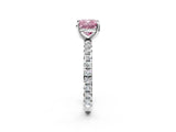 Platinum Fancy Pink Cushion Cut Diamond Pavé Solitaire Ring with Round Band and Prong Setting_2