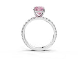 Platinum Fancy Pink Cushion Cut Diamond Pavé Solitaire Ring with Round Band and Prong Setting_3