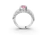 Platinum Fancy Pink Cushion Cut Diamond Pave Art Deco Split Shank Ring with Four-Prong Setting_9