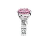Platinum Fancy Pink Cushion  Cut Diamond Ring with Baguette Side Stones, Channel Set Band, and Four-Prong Setting_17