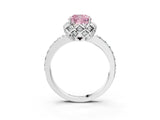 Platinum Fancy Pink Cushion Cut Diamond Scalloped Halo Engagement Ring with Round Shared Prong Band_3