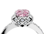 Platinum Fancy Pink Cushion Cut Diamond Scalloped Halo Engagement Ring with Round Shared Prong Band_4