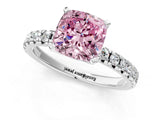 Platinum Fancy Pink Cushion Cut Diamond Solitaire Pavé Engagement Ring with Round Band and Prong Setting_2