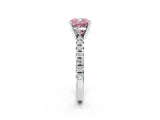 Platinum Fancy Pink Cushion Cut Diamond Solitaire Pavé Engagement Ring with Round Band and Prong Setting_3