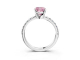 Platinum Fancy Pink Cushion Cut Diamond Solitaire Pavé Engagement Ring with Round Band and Prong Setting_4