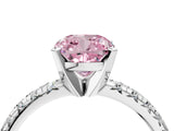Platinum Fancy Pink Cushion Cut Diamond Solitaire Pavé Engagement Ring with Round Band and Prong Setting_5
