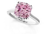 Platinum Fancy Pink Cushion Cut Diamond Solitaire Ring with Flower Prong Setting and Classic Band_13