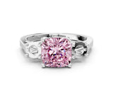 Platinum Fancy Pink Cushion Cut Diamond Three-Stone Engagement Ring with Prong Setting and Pavé Band_12