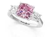 Platinum Fancy Pink Cushion Cut Diamond Three-Stone Engagement Ring with Prong Setting and Pavé Band_13