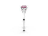 Platinum Fancy Pink Cushion Cut Diamond Three-Stone Engagement Ring with Prong Setting and Pavé Band_14