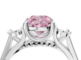 Platinum Fancy Pink Cushion Cut Diamond Three-Stone Engagement Ring with Prong Setting and Pavé Band_16