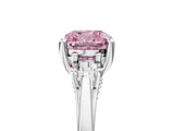 Platinum Fancy Pink Cushion Cut Diamond Three-Stone Engagement Ring with Prong Setting and Pavé Band_17