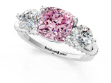 Platinum Fancy Pink Cushion Cut Diamond Three-Stone Ring with Prong Setting and Pavé Band_13