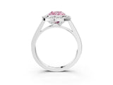 Platinum Fancy Pink Cushion Cut Halo Bezel Diamond Pave Band Ring_9
