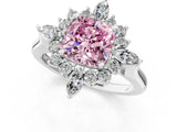 Platinum Fancy Pink Cushion Cut Halo Diamond Cluster Ring with Marquise and Round Stones on a White Gold Band with Prong Setting_1