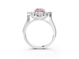 Platinum Fancy Pink Cushion Cut Halo Diamond Cluster Ring with Marquise and Round Stones on a White Gold Band with Prong Setting_3
