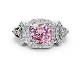 Platinum Fancy Pink Cushion Cut Halo Diamond Split Shank Engagement Ring with Four-Prong Setting_12