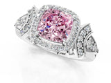 Platinum Fancy Pink Cushion Cut Halo Diamond Split Shank Engagement Ring with Four-Prong Setting_13