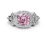 Platinum Fancy Pink Cushion Cut Halo Diamond Split Shank Engagement Ring with Four-Prong Setting_18