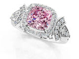 Platinum Fancy Pink Cushion Cut Halo Diamond Split Shank Engagement Ring with Four-Prong Setting_19