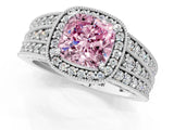 Platinum Fancy Pink Cushion Cut Halo Diamond Split Shank Ring with Prong Setting_13