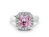 Platinum Fancy Pink Cushion  Cut Halo Solitaire Engagement Ring with Square Band and Four-Prong Setting_12