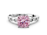Platinum Fancy Pink Cushion Cut Solitaire Diamond Ring with Infinity Twist Band and Four-Prong Setting_84