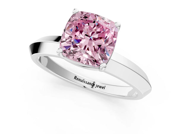 Platinum Cushion Cut Knife-Edge Solitaire Engagement Ring Setting for Fancy Pink Center