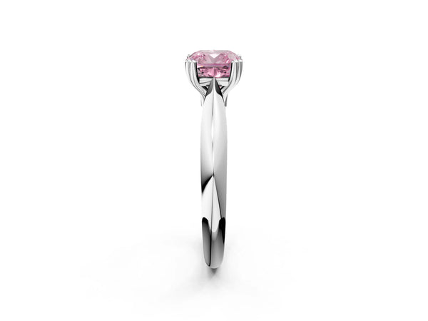 Platinum Fancy Pink Cushion  Cut Solitaire Engagement Ring with Tapered Band and Four-Prong Setting
