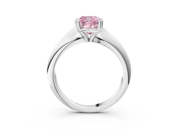 Platinum Fancy Pink Cushion  Cut Solitaire Engagement Ring with Tapered Band and Four-Prong Setting