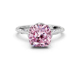 Platinum Fancy Pink Cushion Cut Solitaire Split Shank Pave Diamond Engagement Ring with Four-Prong Setting_6