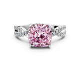 Platinum Fancy Pink Cushion Cut Solitaire Twist Pave Diamond Engagement Ring with Prong Setting_46